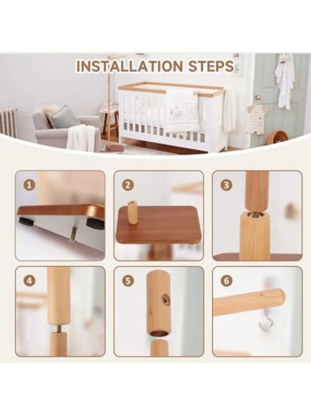 Wooden Crib Mobile Arm with Music Box - 65 Inch, 35 Lullabies, Volume Control